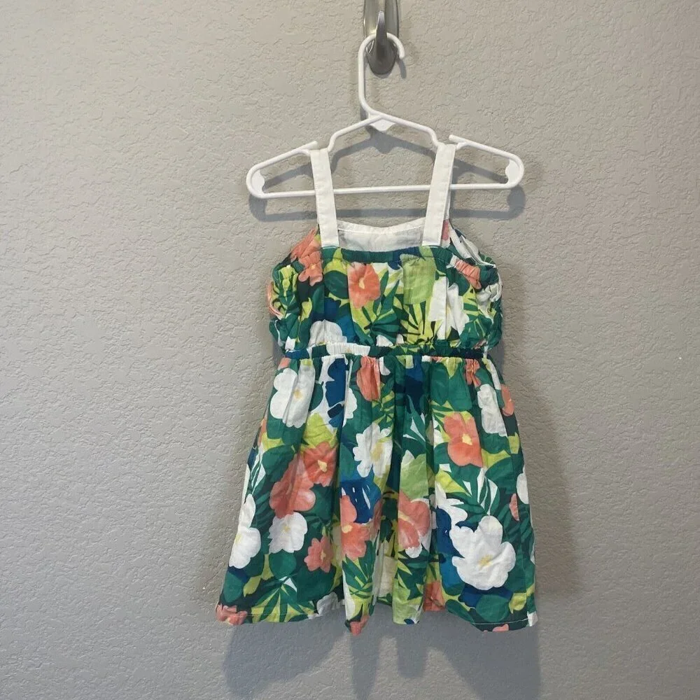 Gymboree 3T Tropical Floral Sunny Safari Dress Sun Summer Green Coral Ruffles
